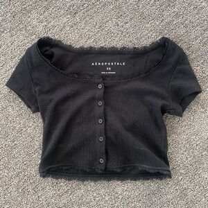 Aeropostale button up black lace crop top